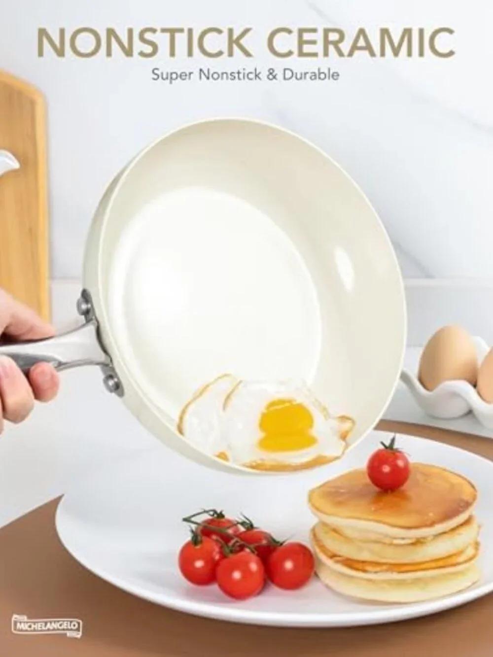 Nonstick 8-Inch Frying Pan with Lid | Small White Skillet for Cooking